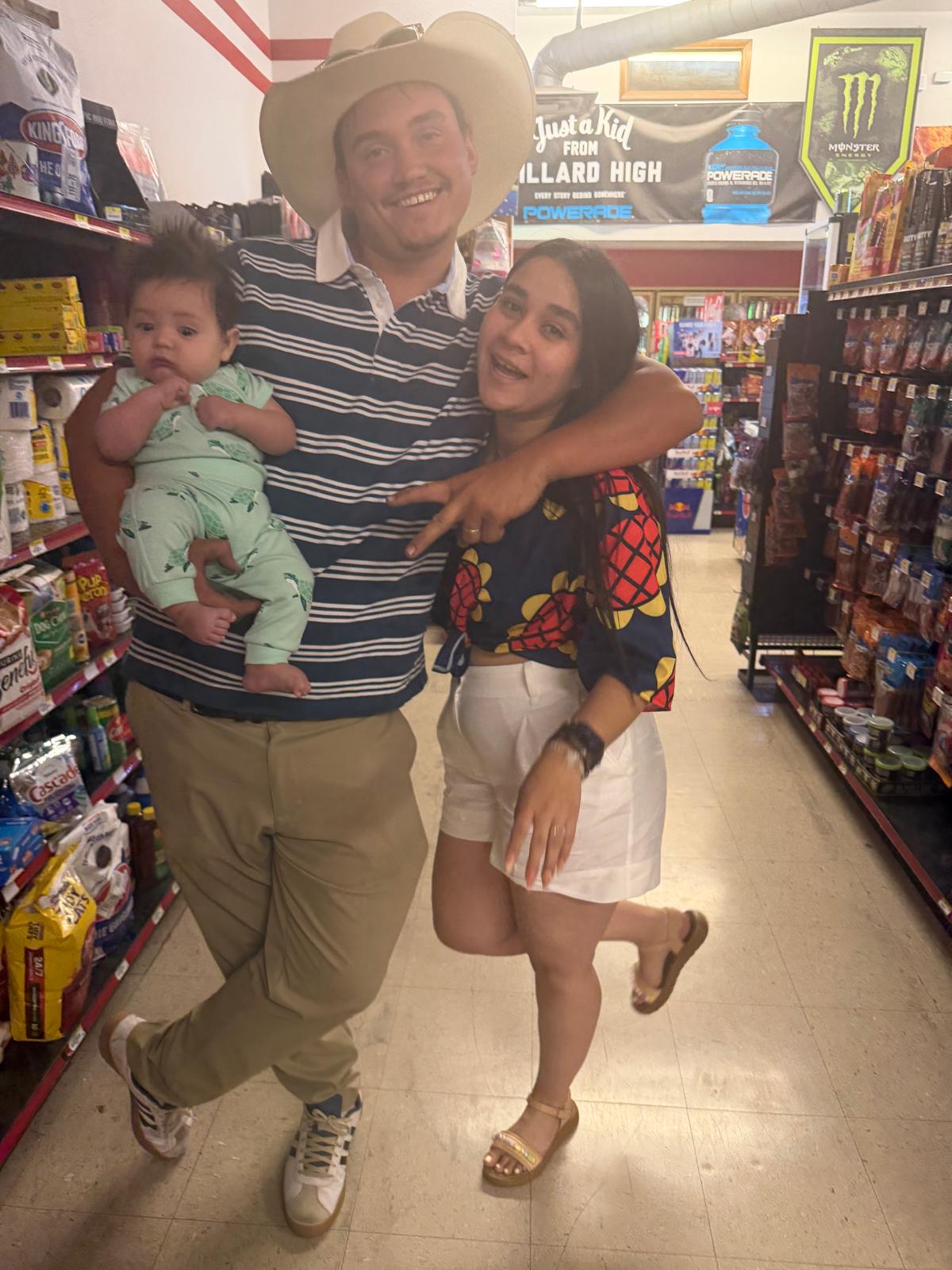 Family together in a market